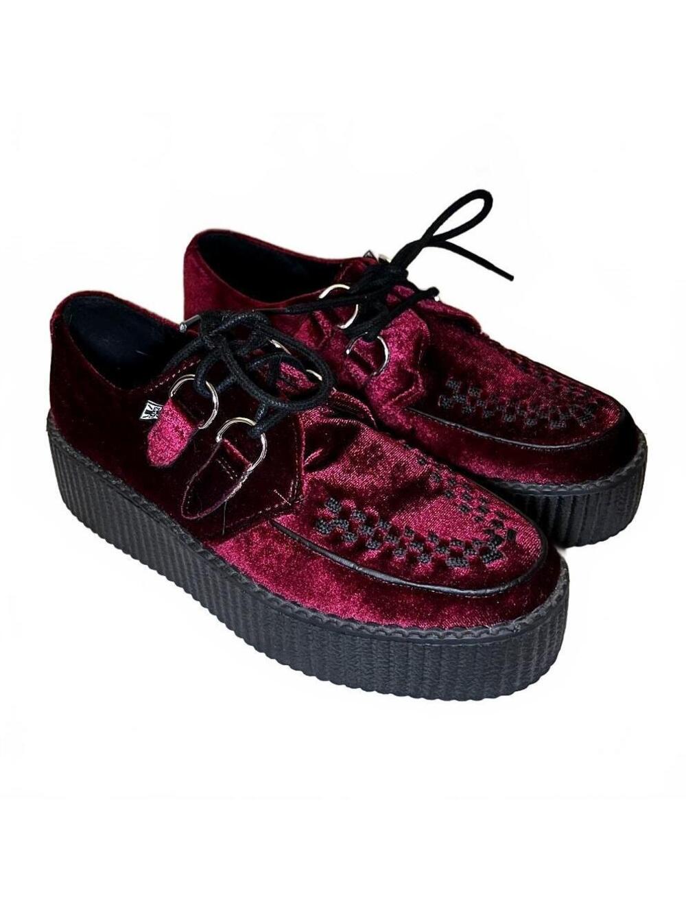 T.U.K. V8463 Burgundy Velvet Viva Mondo Creepers Size 9